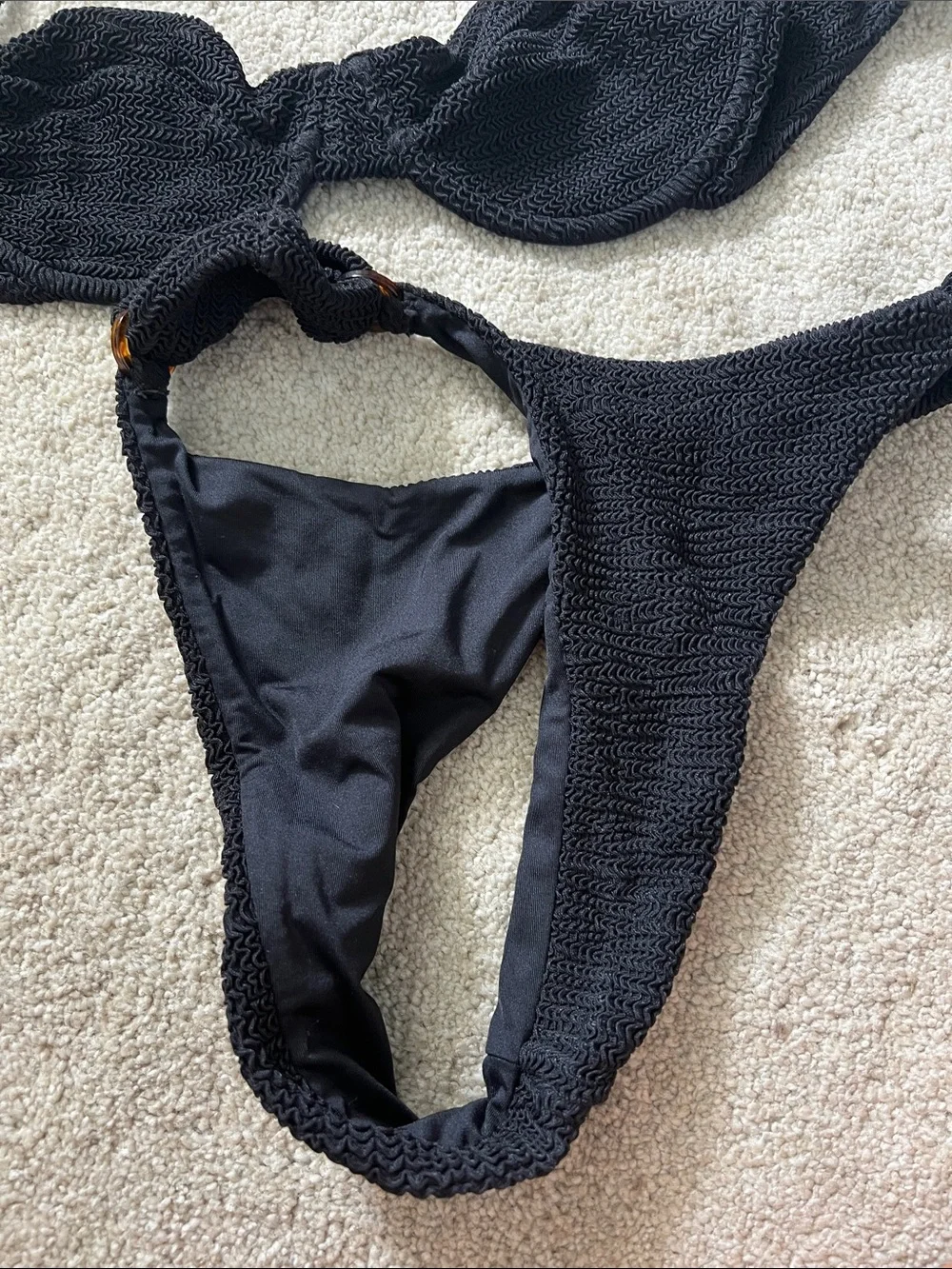 Monday swimwear black bikini set bra top small scrunch crinkle Maui top